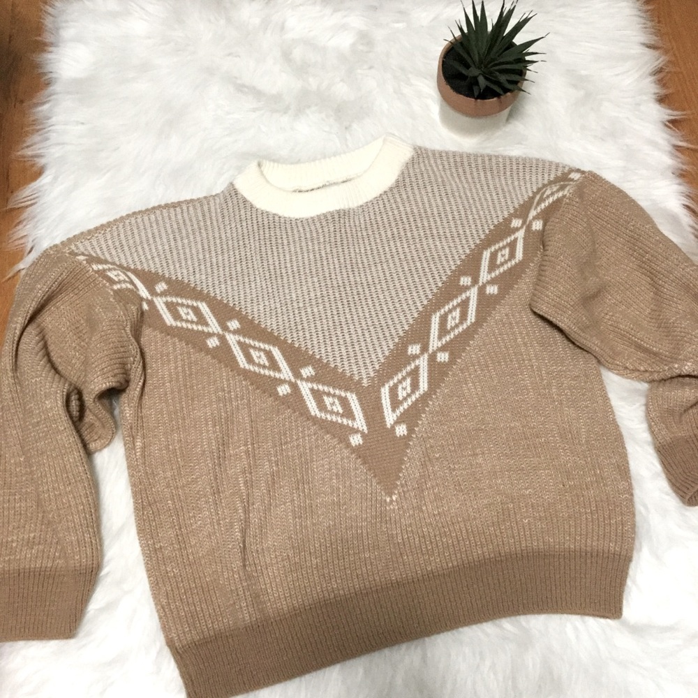 VINTAGE sz Small Sweater Chunky Knit Crewneck Beige Cream Made in the USA 🇺🇸